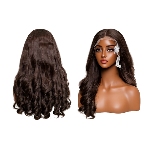 28' Raw Human Hair Wig- Ombre Brown Body Wave|4*4 HD Lace Closure